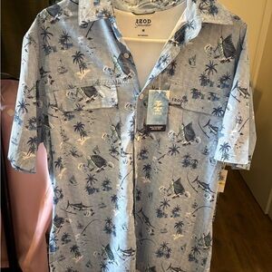 IZOD Blue Tropical Print Men's Shirt